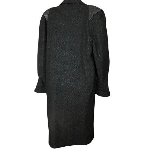 David Benjamin Pure Wool Vintage Leather Trim Long Button Up Coat - Picture 8 of 13